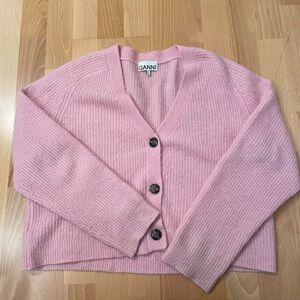 Ganni Soft Pink Ribbed Cardigan